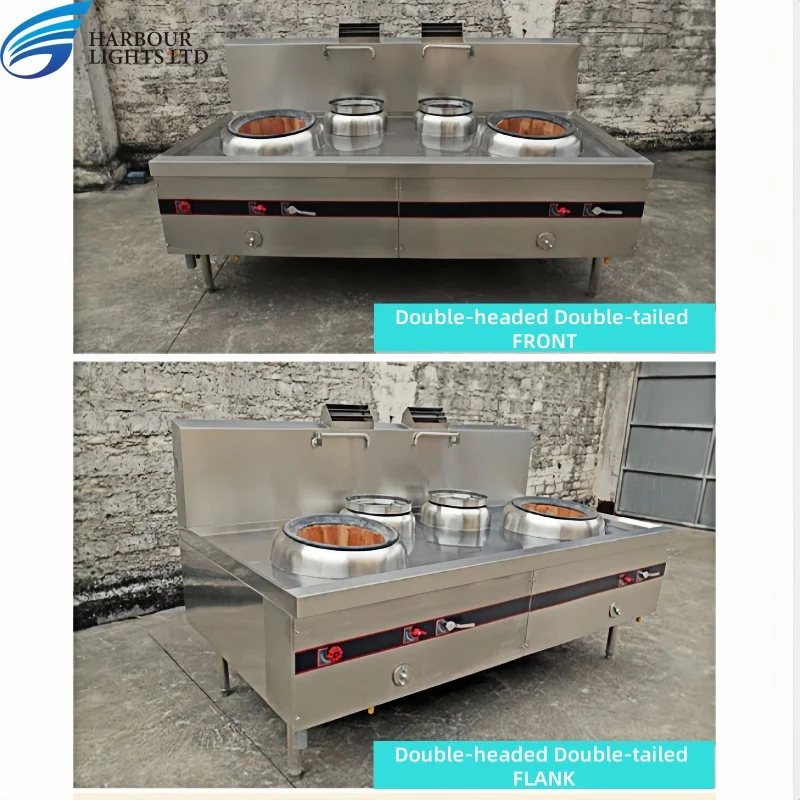 Commercial Gas Cooking Stove With 2-Burner 2-Warmer Stainless Steel Chinese Wok Range Kitchen Equipment for Chinese Food