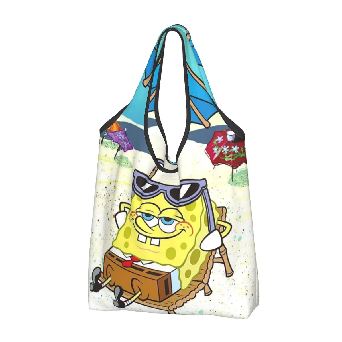 SpongeBob SquarePants Portable Tote Shopping Bags Reusable Shopper Bag Grocery Handbag Shoulder Bag