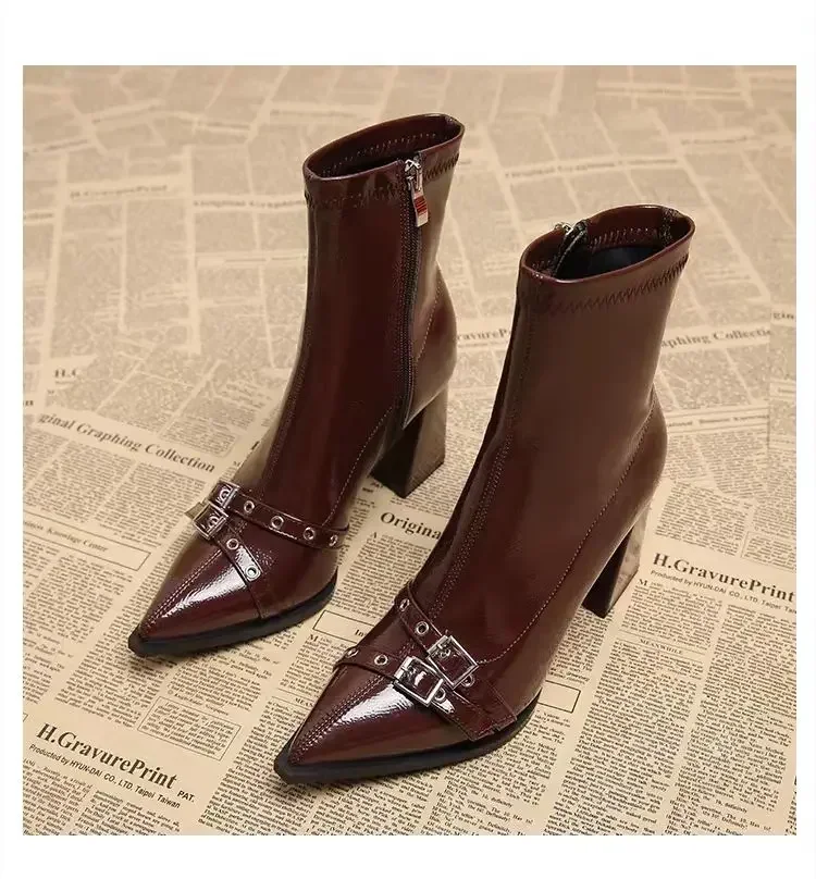 High Heels Ankle Women\'s Boots Pointed Toe Sexy Shoes for Women 2024 New Side Zip Classic Daily Boots Women Boots Botas