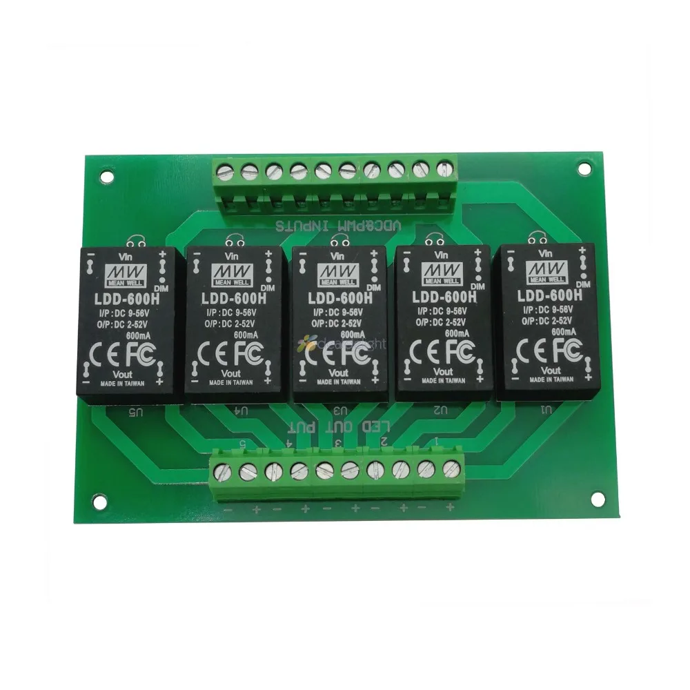 MEANWELL-Corrente constante original Step-Down LED Driver Board, 5 canais, LDD350H, LDD500H, LDD600H, LDD1000H