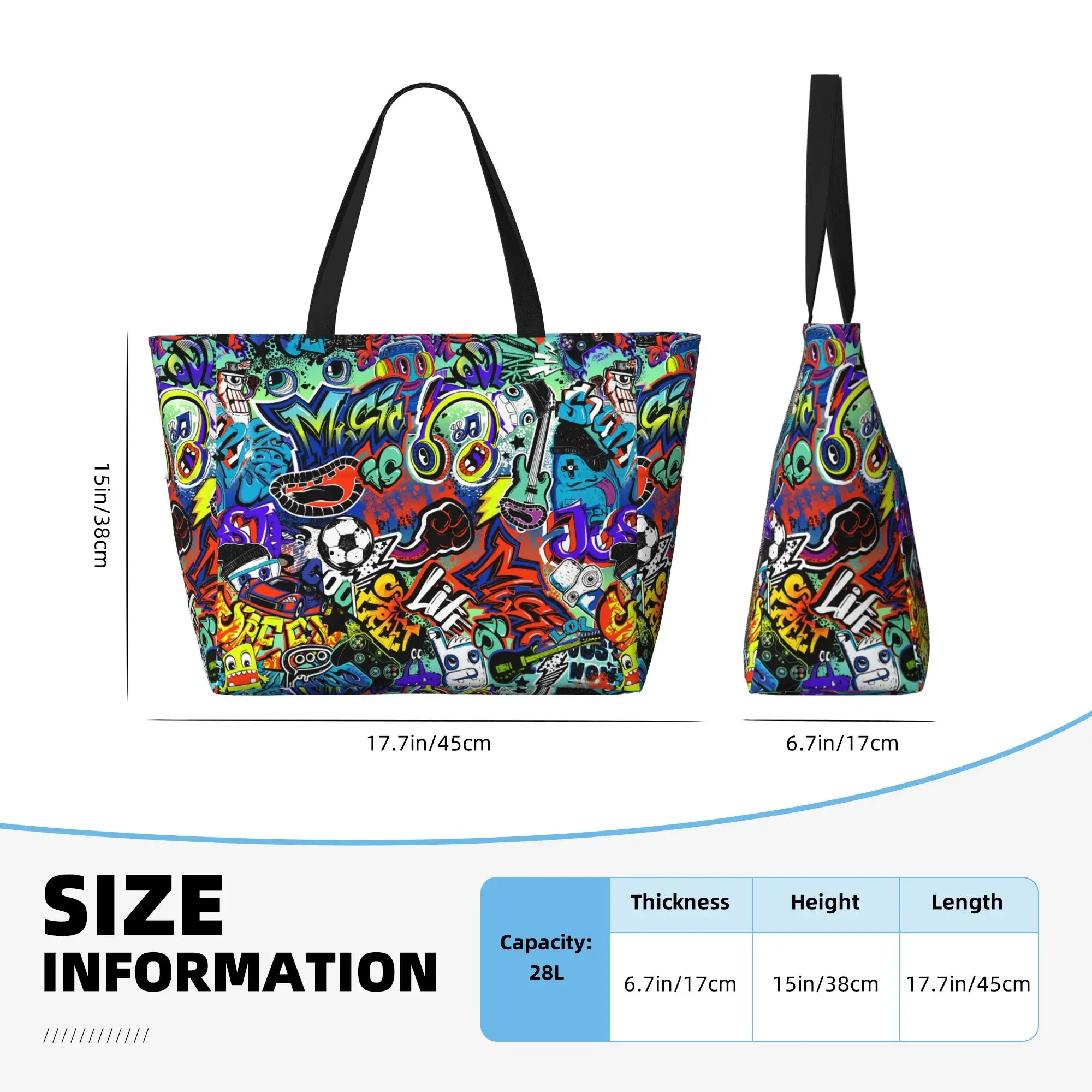 Graffiti Waterproof Beach Tote Bags for Women Ladies Large Capacity Storage Bags Handbag Shoulder Bag for Travel Vacation Swim