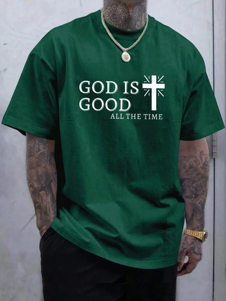 Religious Print Men\'s T-shirt Cross Print Men\'s T-shirt Summer Daily Casual Men\'s Short-sleeved Top Street Fashion Men\'s T-shirt