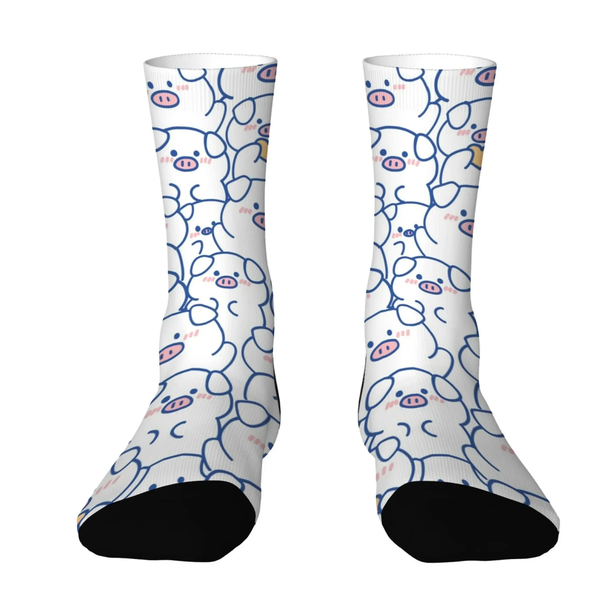 

Носки с синим контуром и принтом свиньи, минималистичные новые носки с полным принтом, уютные нескользящие носки для экипажа, эстетическая идея подарка