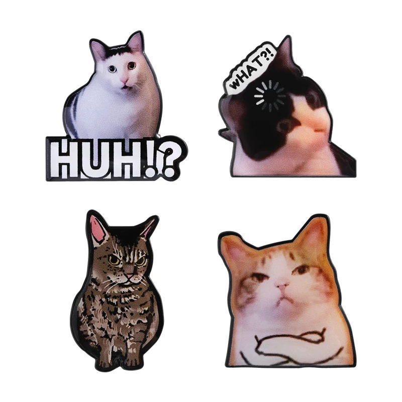 Huh talio ¿Qué?! Broche de gato, alfileres esmaltados, broches de Meme de gatito enojado y arrogante de dibujos animados, bolsos, insignia de solapa, regalo de joyería para amantes de los gatos