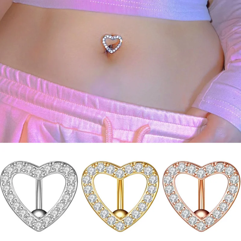 1Pc Stainless Steel Heart Shaped Belly Button Ring Navel Piercing Reversed Bar Barbell Belly Navel Ring Women Body Jewelry 14G