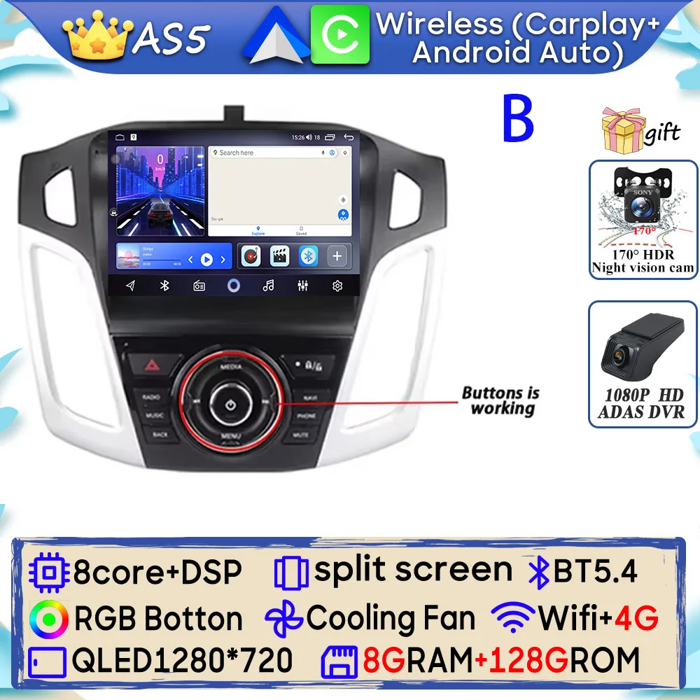 Android 15 Autoradio Voor Ford Focus 3 Mk 3 2011 2012 2013 2014 2015-2019 GPS Navigatie Android Auto Carplay Wifi Stereo Geen 2din