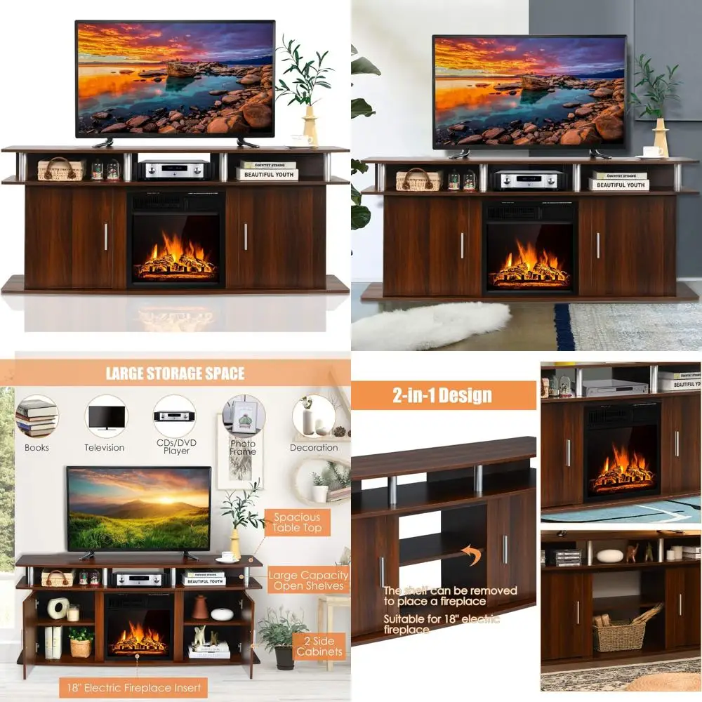 

Modern Electric Fireplace TV Stand for 70 TVs, Living Room Media Console with 1500W Heater