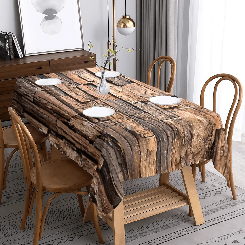 Waterproof Tablecloth Rustic Wood Grain Dining Table Cover for Kitchen and Dining Room Decor