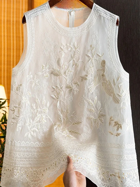 

Новинка 2025, летний китайский шелковый жилет с тяжелой вышивкой, модный тонкий круглый топ Ne Pure Color для поездок на работу