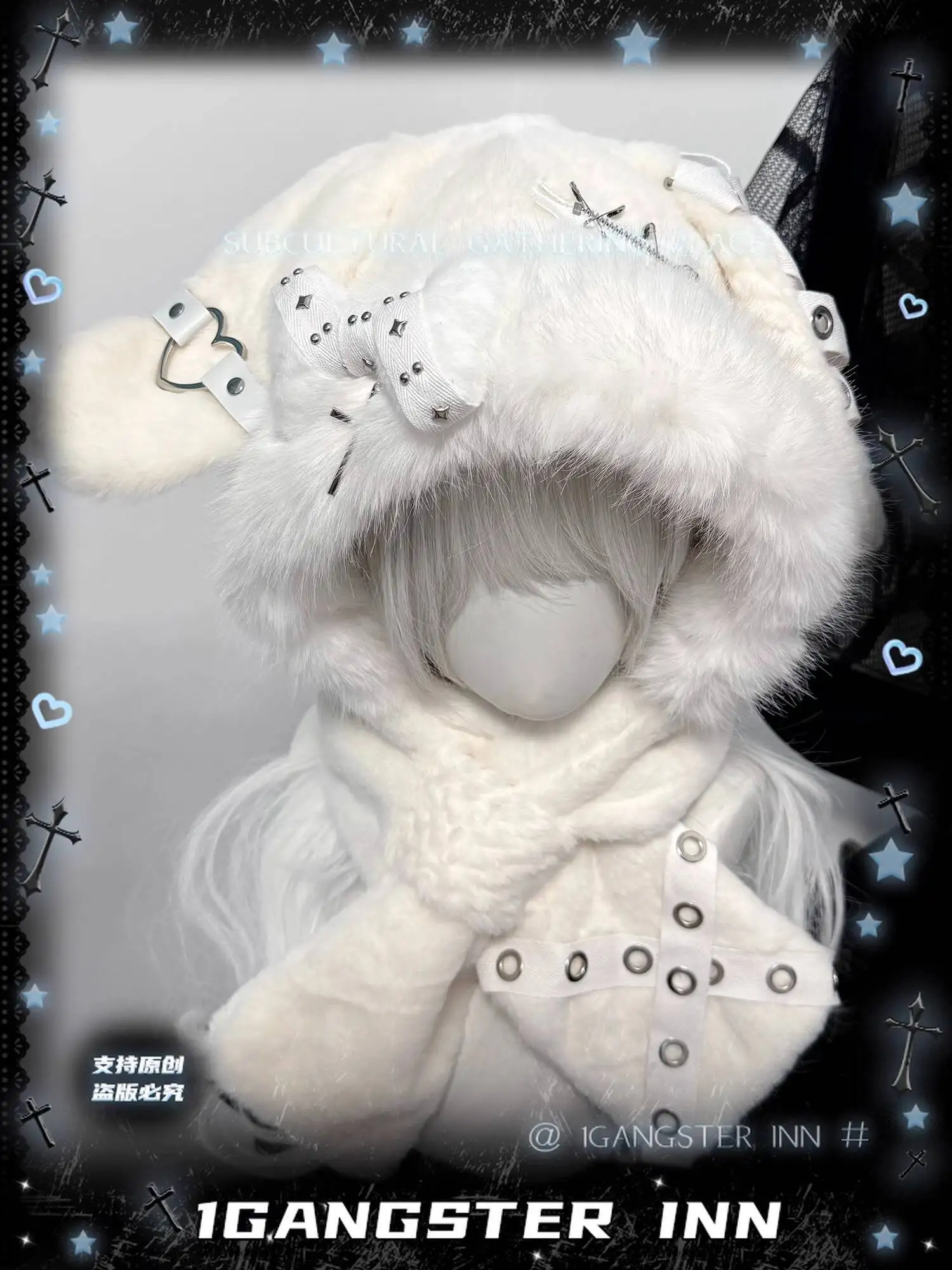 

Новая шапка с кроличьими ушками, субкультура, шапка с ушками в стиле панк, тяжелая промышленность, плюшевая белая вязаная шапка с костями