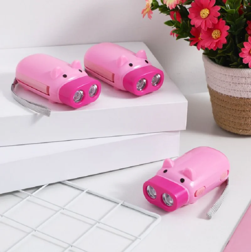 Portable Hand-pressure Power Generation Flashlight Cute Pig Luminous Toy LED Outdoor Emergency Lighting Color Random