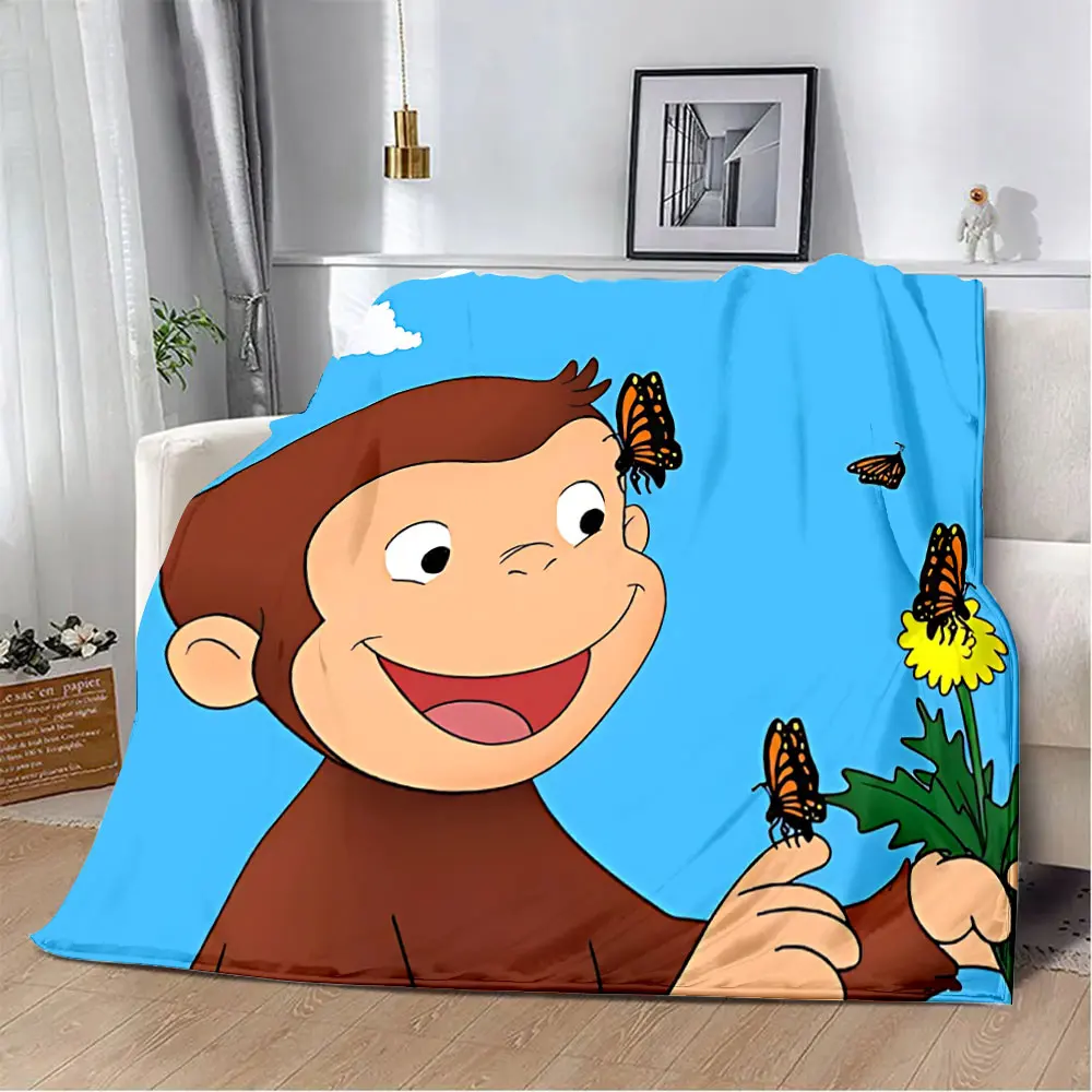 Cartoon Curious George Printed Blanket Picnic Blankets Warm Blanket Soft and Comfortable Blanket Home Travel Birthday Gift