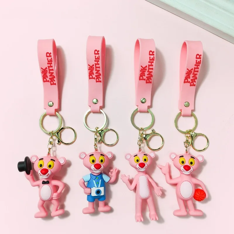 Creative Trend Anime Pink Panther Keychain Cute Sports Pink Leopard Key Chain Men And Women's Bag Pendant