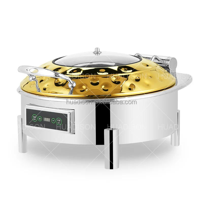 Huadison Catering Equipment Buffet Hammered Chafing Dish Stainless Steel Luxury Chaffing Dish Round Gold For Hotel Buffet
