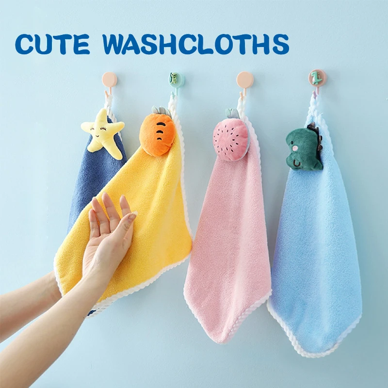 1pc Cute Microfiber Hand Towels for Kids Baby Super Absorbent Fingertip Towels Soft Bathroom Towel for Infant