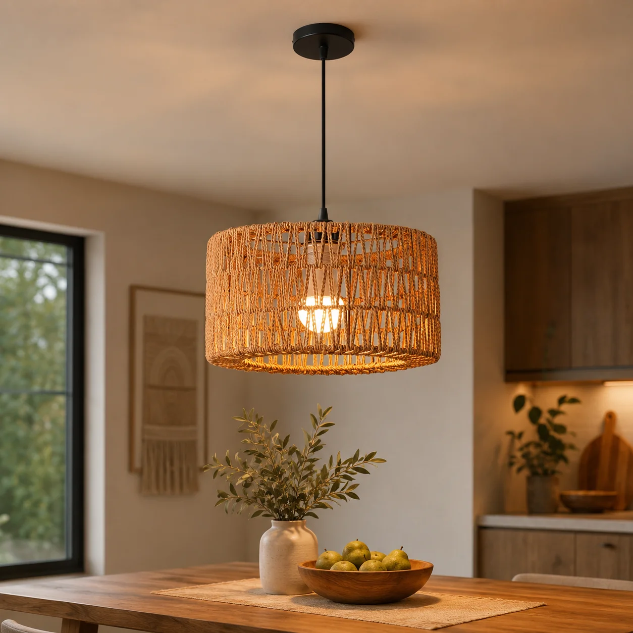 

JOYINLED 31cm Rattan Basket Shade Farmhouse Adjustable Hanging Light Woven Pendant Lights for Dining Room Rustic Hanging Lamp