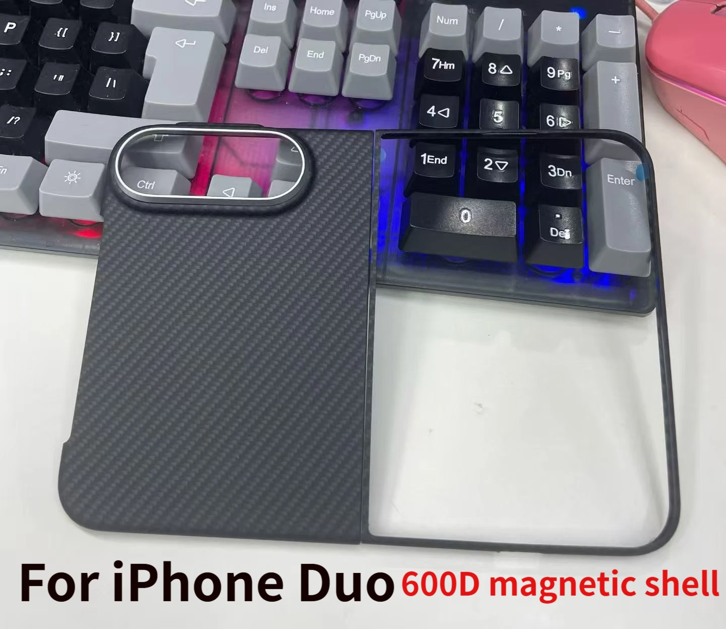 Ultra-Thin Metal Alloy Button Aramid Carbon Fiber Pattern For iPhone Duo Fold Protective Case with Magsafe Magnetic Compatibilit