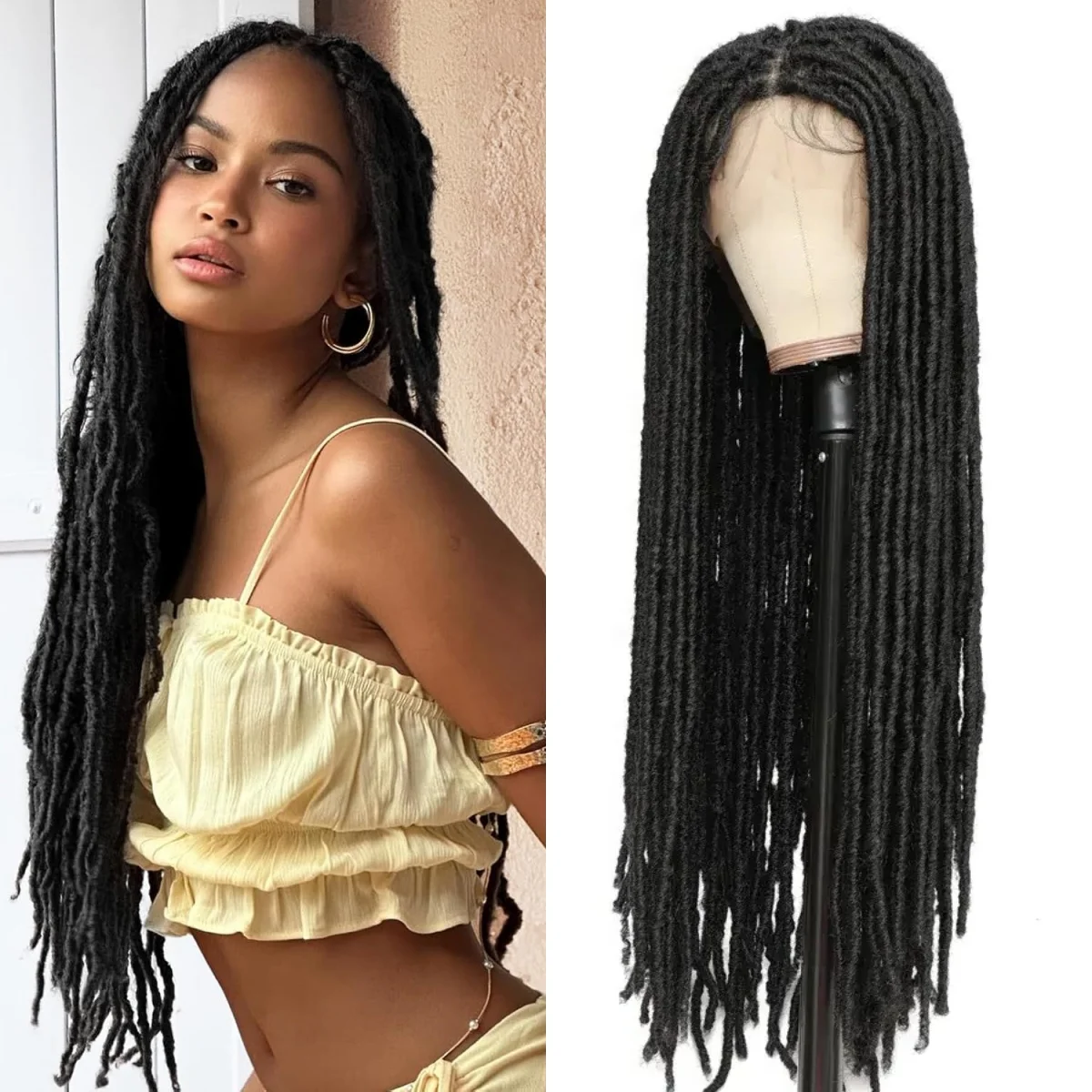 

Synthetic Faux Locs Wig Full Lace Dreadlock Wig with Baby Hair Long Twist Dreads Wig Knotless New Locks Wigs Black
