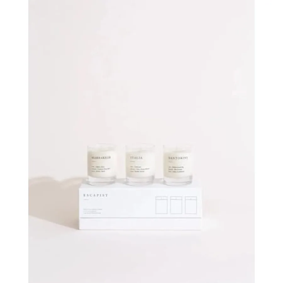 

Mini Candle Gift Set Set of 3 Hand-Poured 3 oz Soy Votive Candles Earthy + Warm Santorini/Italia/Marrakech Clean 20 Hr Each Lea