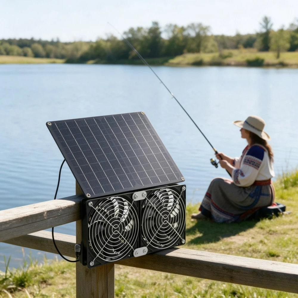 Outdoor Solar Powered Dual Exhaust Cooling Fan Kit 20W Solar Panel Low Noise High Airflow Vent Fan for Chicken Coop Dog House