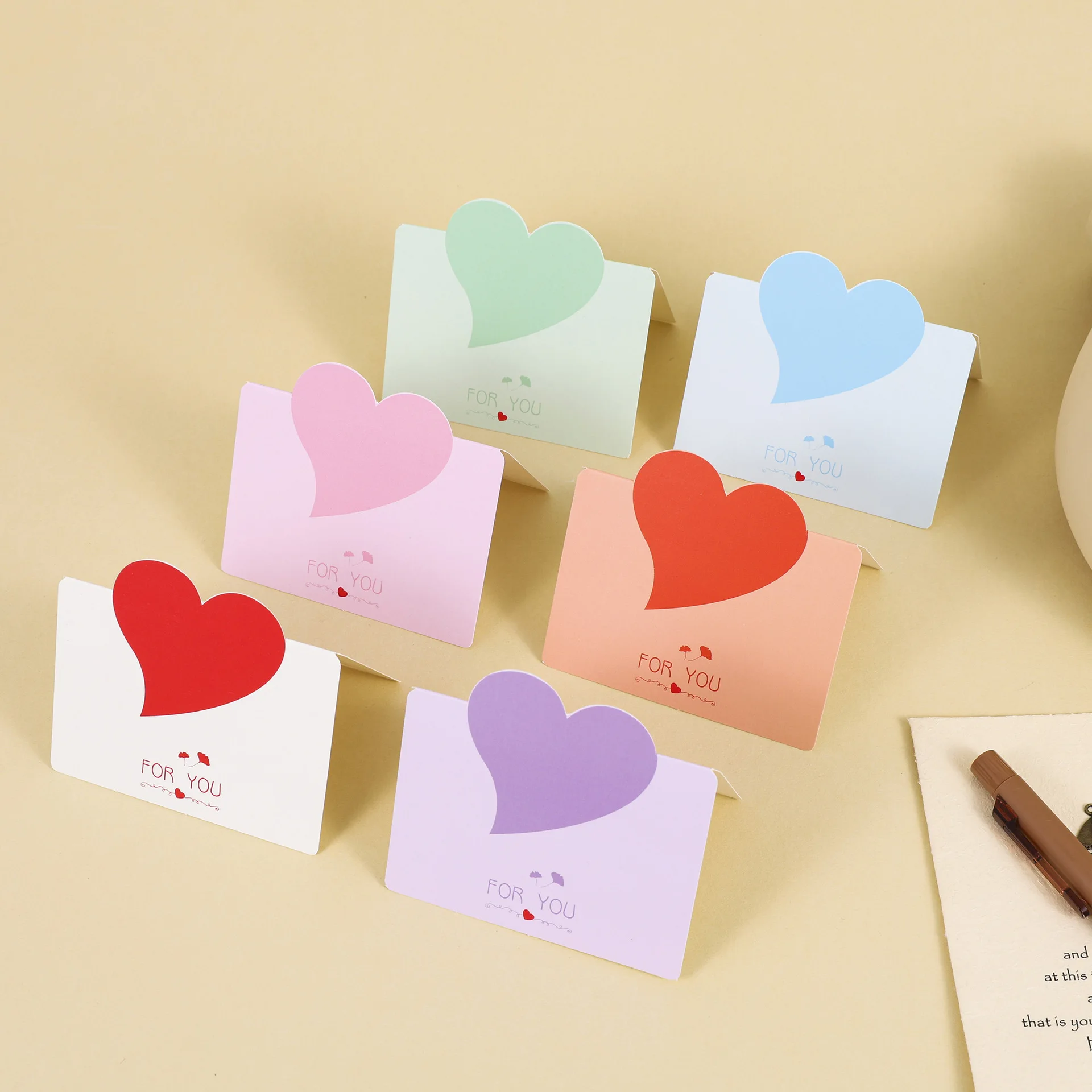 10pcs Heart-Shaped Greeting Cards, Invitation Cards Featuring Three-Dimensional Small Cards and Simple Folded Greeting Cards