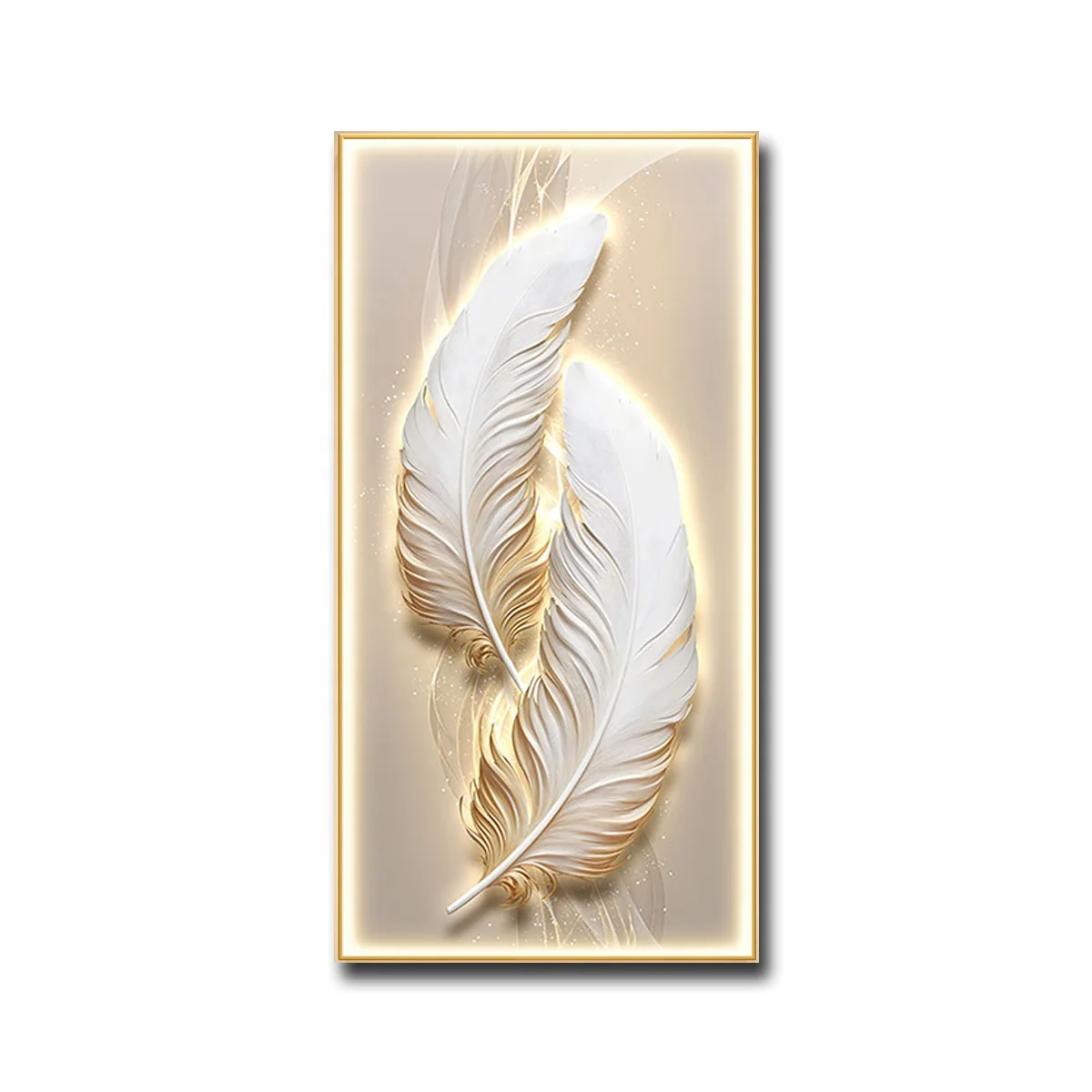 Lighted decorative Picture Light Luxury Feather LED Luminous Crystal Porcelain Painting for Restaurant and Hotel Decoration