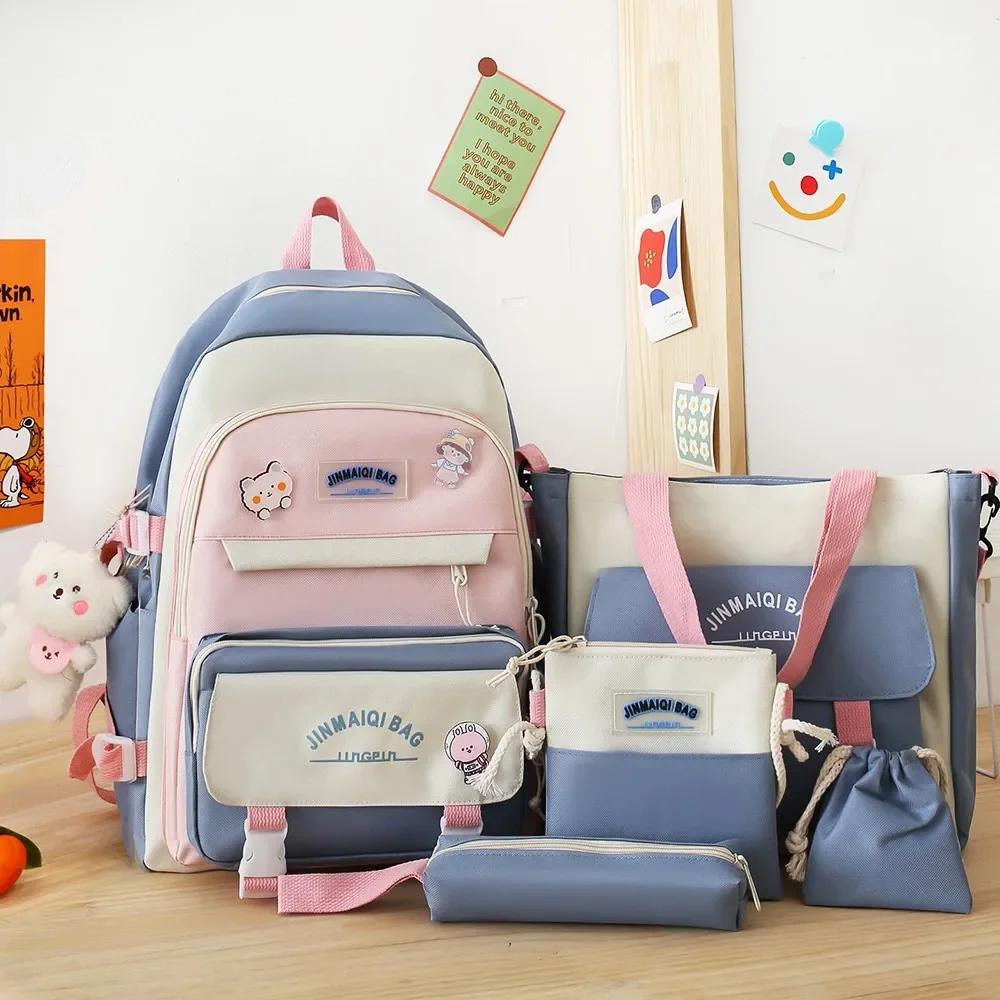 Borsa da scuola 5 In 1 per zaino per adolescenti ragazze ragazzi studenti set da 5 pezzi borsa da viaggio borsa da viaggio di grande capacità zaino da donna