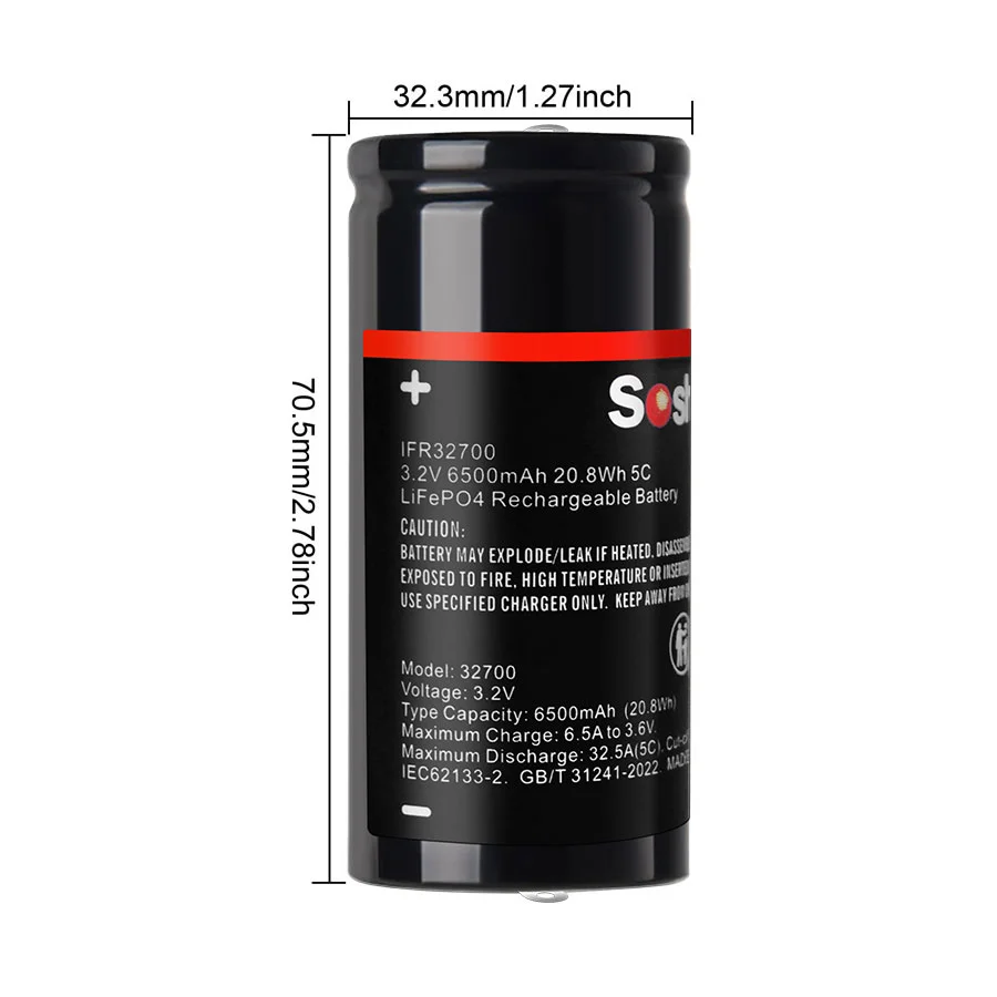 3.2V 32700 6000mah 26650 4000mah 18650 1800mah 14500 700mah 10440 280mah CR123 550mah CR2 300mah LiFePo4 Rechargeable Battery view 6