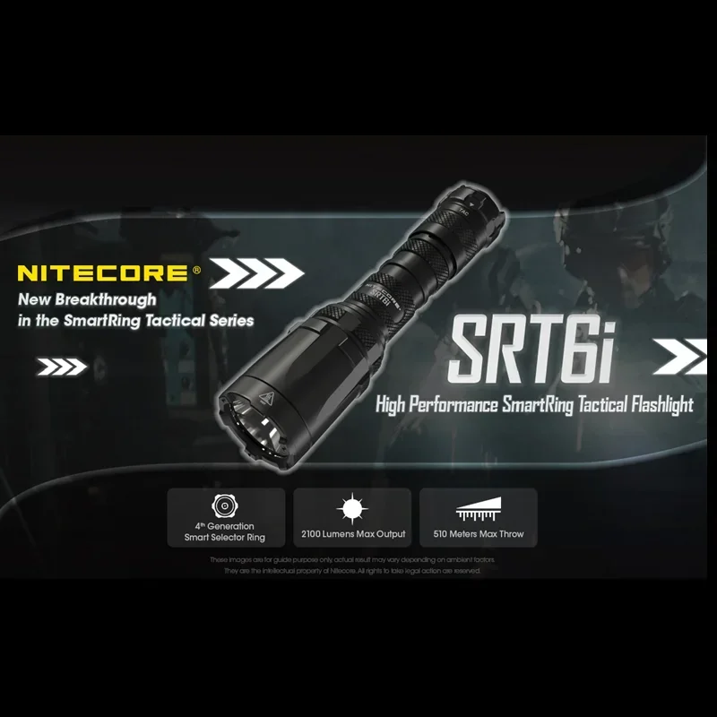 NITECORE SRT6i Rechargable Tactical One Hand Flashlight 2100Lumens Max Beam Distance 510 Meters With 21700 5000mAh Battery