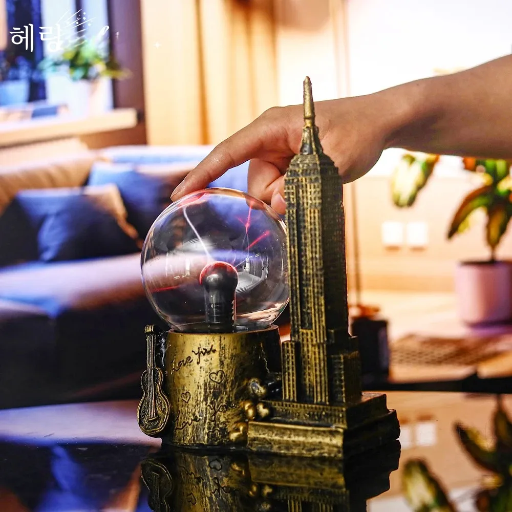 Empire State Building Crystal Plasma Light 4 Inch Glass Ball Touch Sensing Science Enlightenment Cool Interior Table Decoration