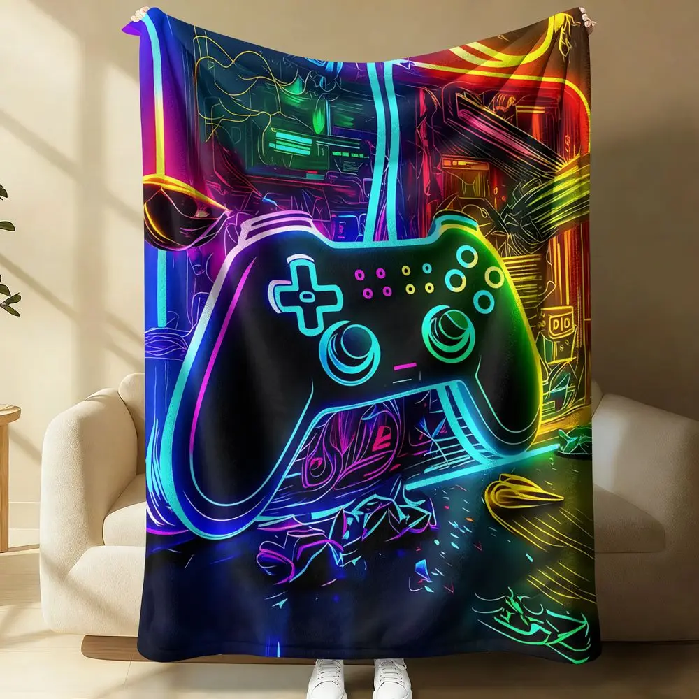 Neon Gaming Controller Flanelldecke Weiche Wurfdecke Geeignet für Gamer-Schlafzimmer Sofa Büro Kinder Geschenkdecke