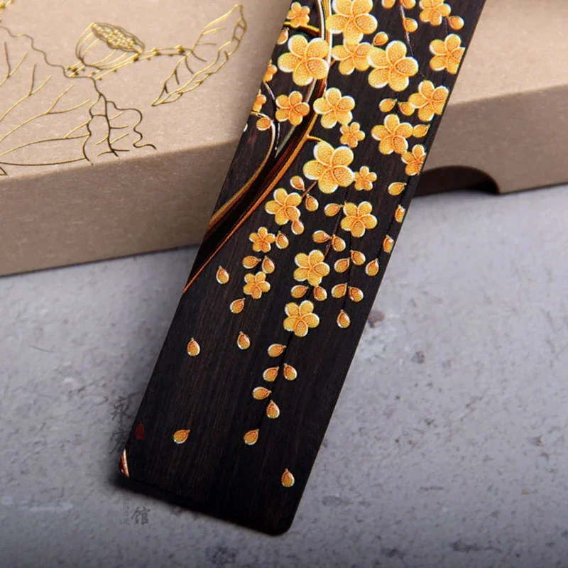 Retro Ebony Painted Golden Tree Wooden Bookmark Creative Chinese Style Pagination Mark Reading Book Tool School Gifts Stationery