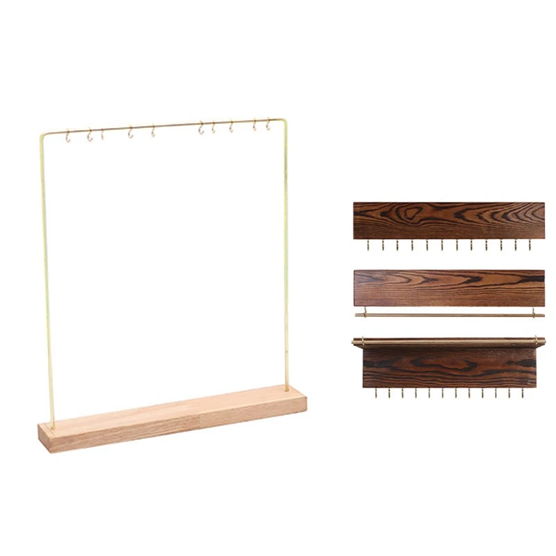 

1X Jewelry Display Rack Stand Holder & Set Of 3 Jewelry Organizer Wall Mounted,Wood Hanging Jewelry Organizer Holder