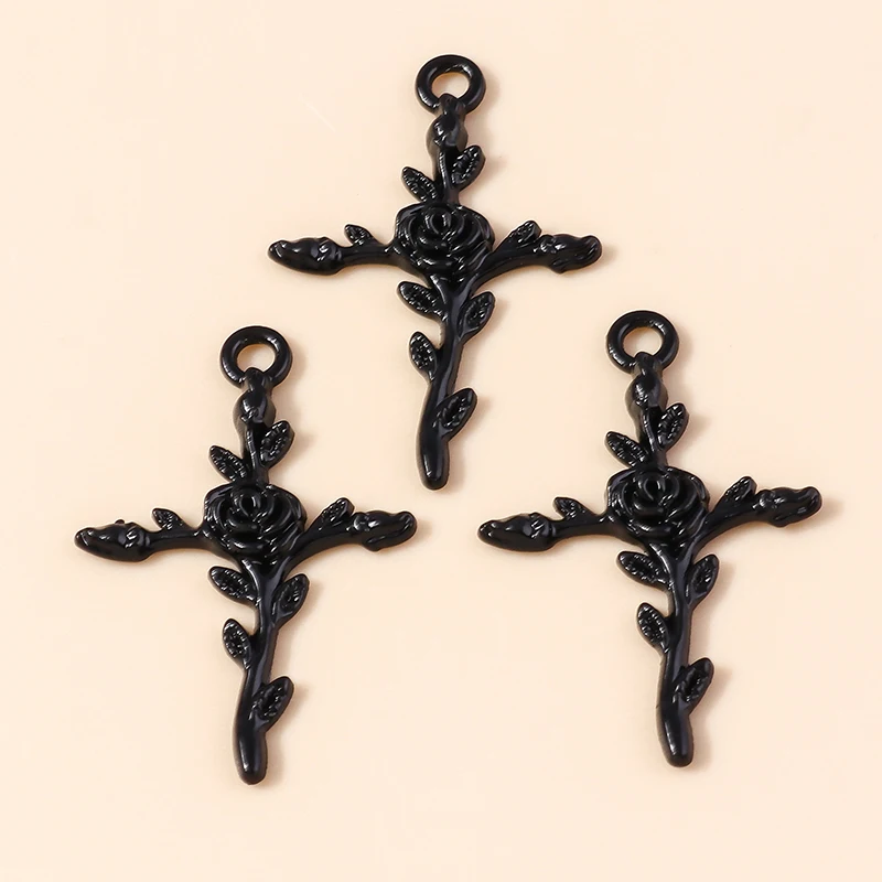 Leslie 10 Stück Steampunk-Kreuz-Charm für die Schmuckherstellung, schwarze Farbe, Kreuz-Anhänger, Halskette, Schlüsselanhänger, DIY-Hip-Hop-Schmuckzubehör – Detail 23