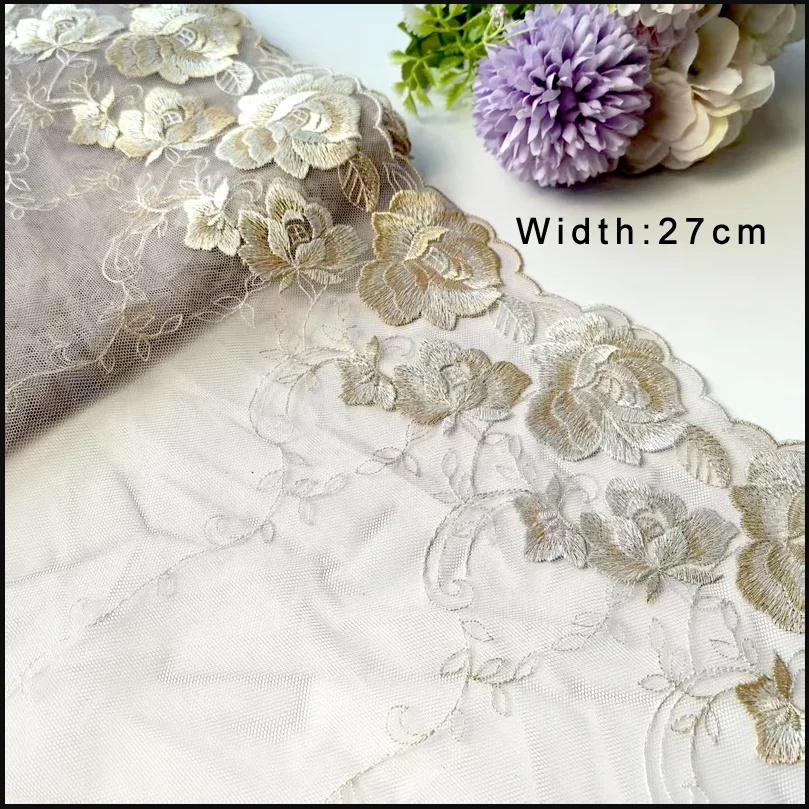 1Yards Brown Yellow Mesh Embroidery Lace Item, Handmade DIY Garment, Needlework Sewing Fabric, Clothing Accessories,