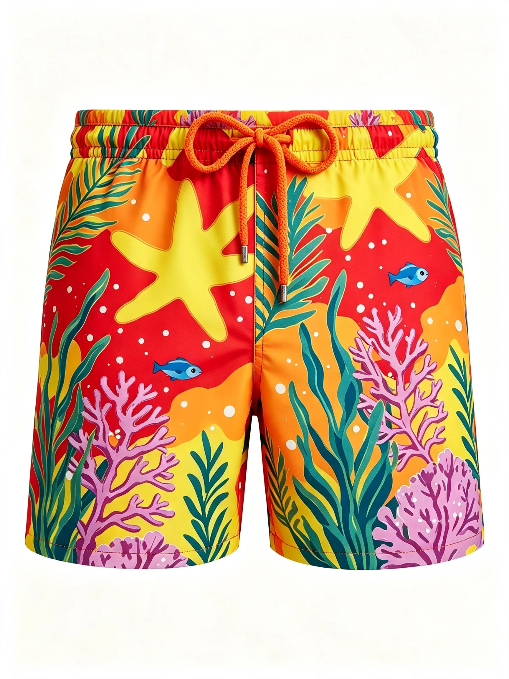 Bañador de secado rápido para hombre, pantalones cortos de playa con estampado de estrellas de mar y coral, con cordón, para verano, surf, piscina, vacaciones