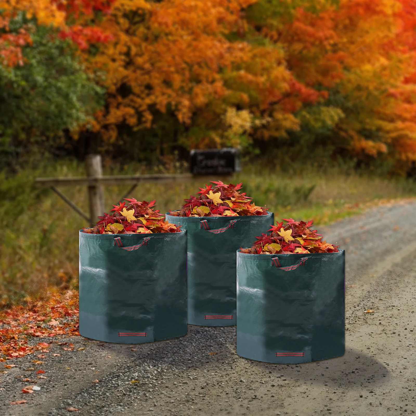 

100L 3-Pack Portable Gardening Bag with Handle, Reusable Leaf Waste Bag Folding Trash Clippings Bag Container