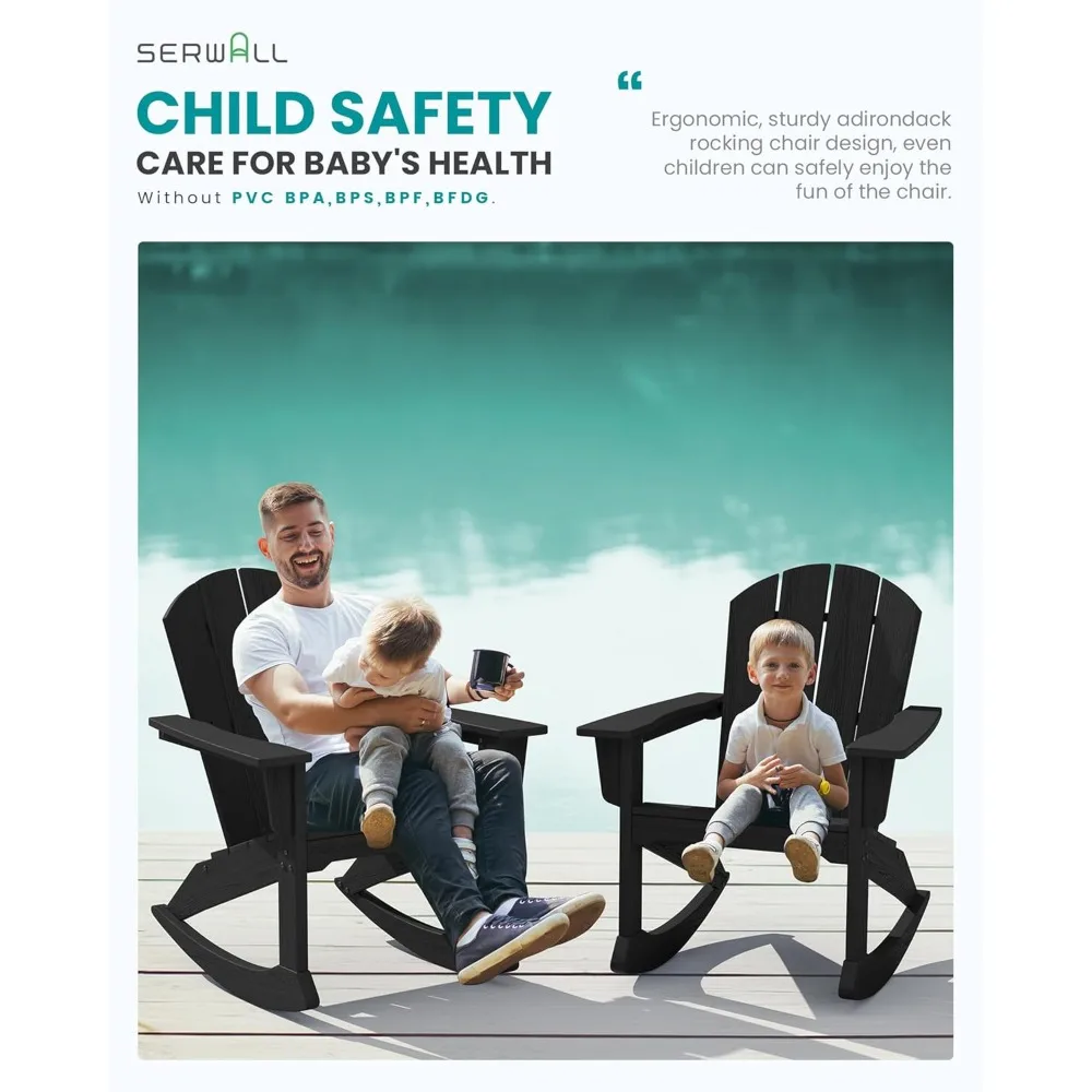 Modern Rocking Adirondack Chair Set of 2, All Weather Adirondack Rocker for Poolside, Lawn, Garden, Indoor, Outdoor