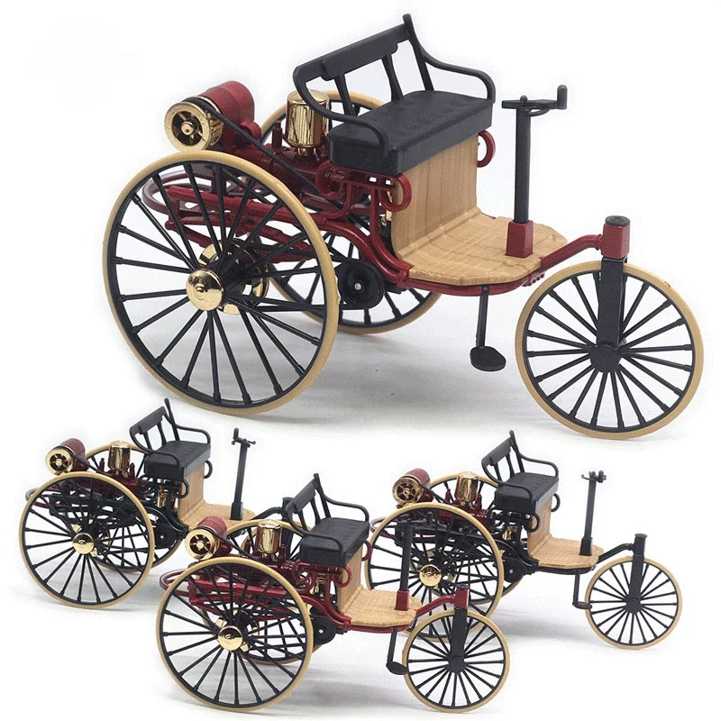 Modèle de tricycle de voiture classique en alliage de moteur de brevet de Benz, jouet en métal moulé sous pression, vieux modèle de voiture rétro, collection de simulation pour enfants, 1:12, 1886