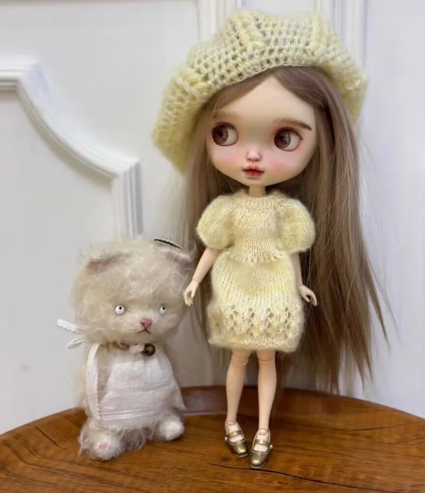 2025 2pcs style Blythe Mohair knitted set Hat, skirt 1/6 30cm(Fit for  azone,Pullip,Ob22/24/26, Licca)