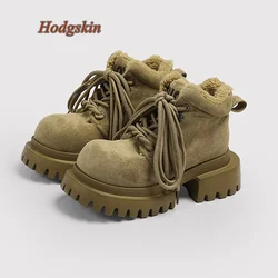 Cross Tied Round Toe Women Boots Mid Calf Chunky High Heel Solid Patchwork Boots 2025 Newest Casual Fashion Winter Snow Boots