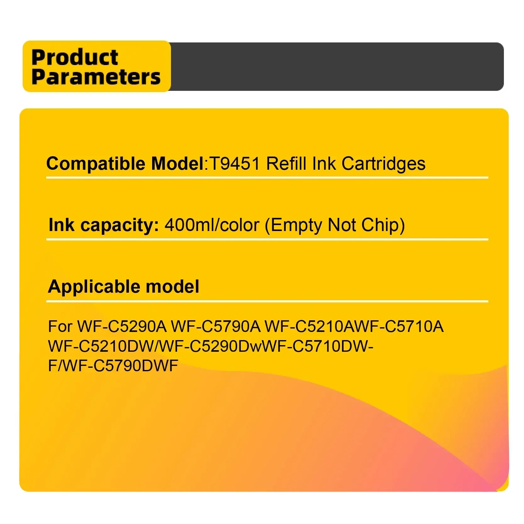 Nachfüllpatrone für Epson WF-C5790 WF-C5710 WF-C5290 WF-C5210 Tintenstrahldrucker T9451 -T9454 mit permanentem Chip für Europa