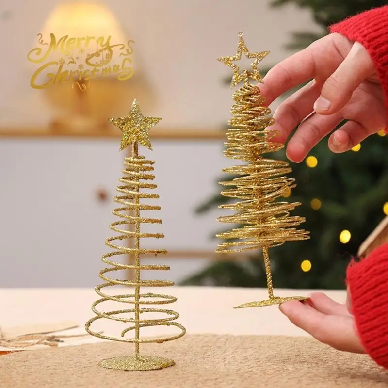   Elegant Gold Christmas Tree Decor - Glittering Tabletop Trees with Star Toppers for Holiday and Office Festive Decorating