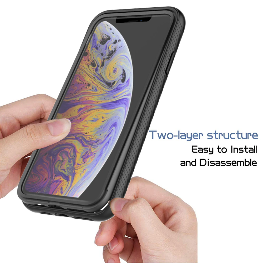 Odporne na wstrząsy przezroczyste etui na telefon iPhone XR/XS, wbudowana osłona ekranu, wytrzymała obudowa TPU z bumperem dla iPhone XS MAX — zdjęcie produktu 6