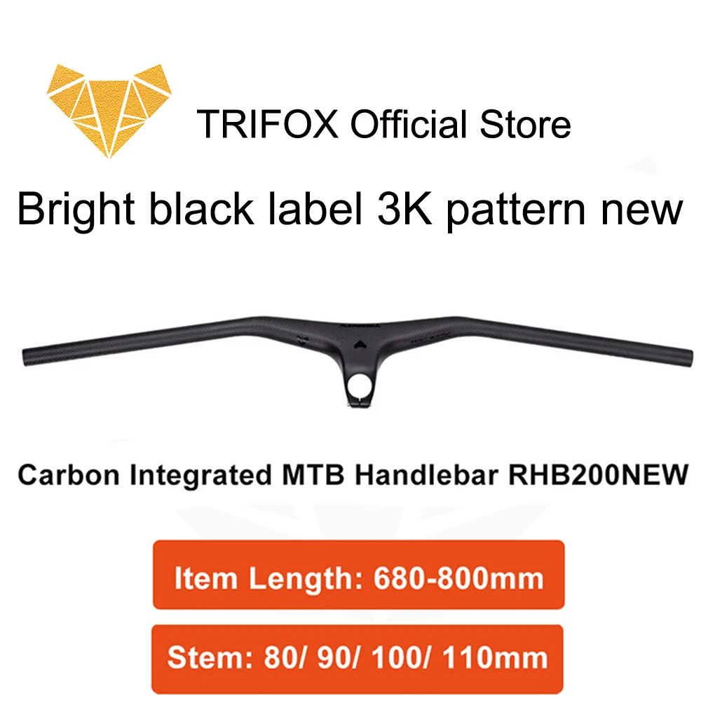 TRIFOX Carbon Fiber Integrated Handlebars Stem 80/90/100/110mm 3K Matte  Angle-17° Φ28.6mm MTB Mountain Bike Handlebar