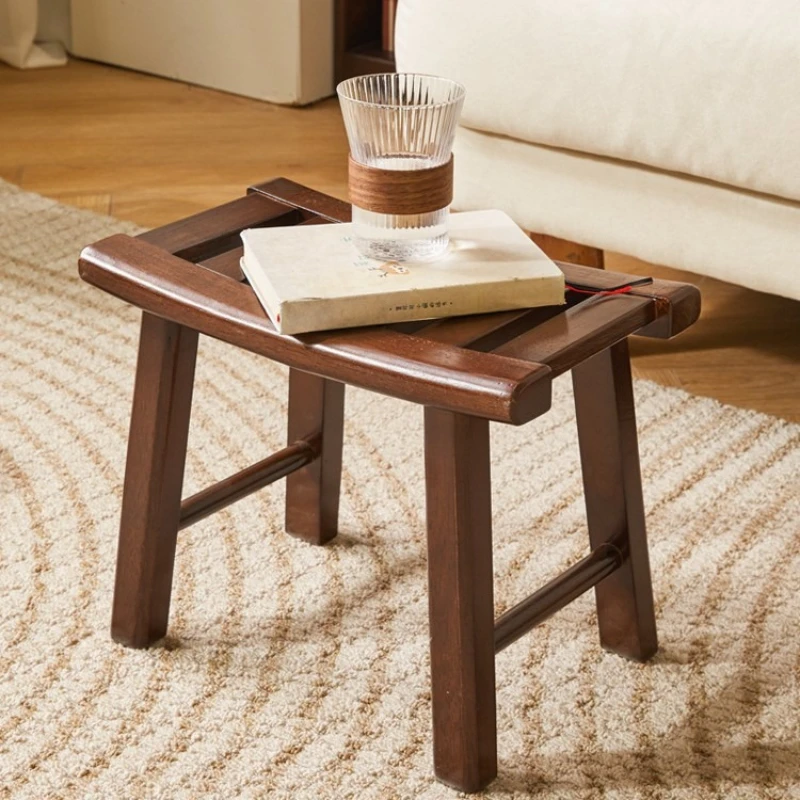 Solid Wood Shoe Stool for Home Bathroom Shower Seat with Non Slip Low Ottoman for Living Room Saddle Shape Footrest for Entryway