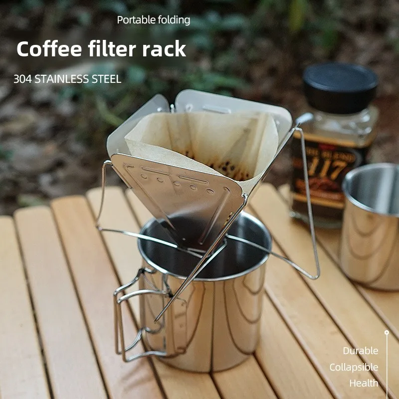 Outdoor Portable Camping Kettle Set Stainless Steel Folding Funnel with Coffee Filter Manual Coffee Machine Cup