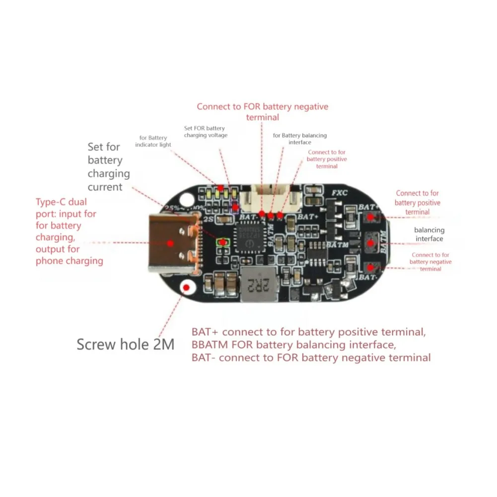 IP2336 PCB Module for Type-C Bidirectional Power Transfer Supporting For PD Protocol Adjustable Charging Current 0.75A 1A 1.2A