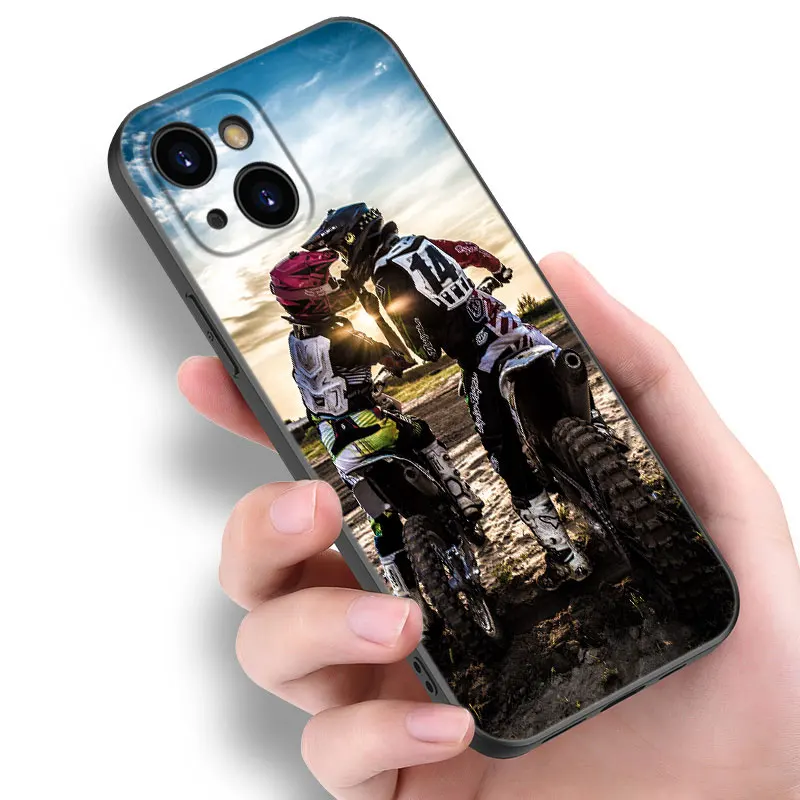 Moto Cross Motorcycle Sports Phone Case For Apple iPhone 12 13 Mini 11 14 15 Pro Max 7 8 Plus X XR XS SE 2020 2022 Black Case