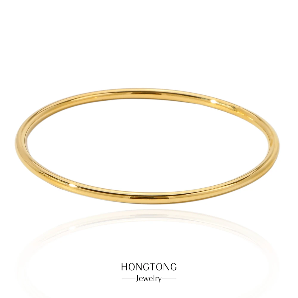 HONGTONG 65mm Polished Textured Waterproof Stainless Steel Big Bracelet Bangle Statement Glossy Minimalist Jewelry High Quality